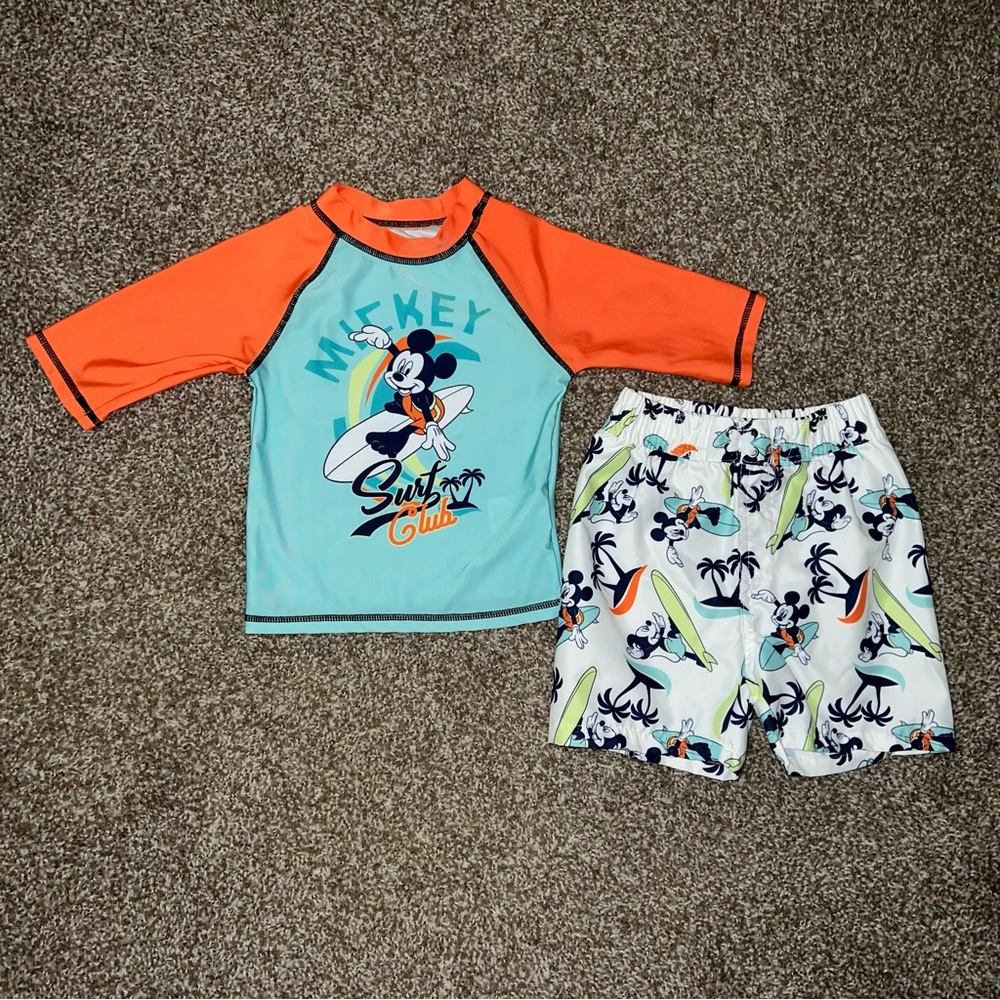Mickey Mouse Orange, Blue, & White Swimsuit Set Size 3T